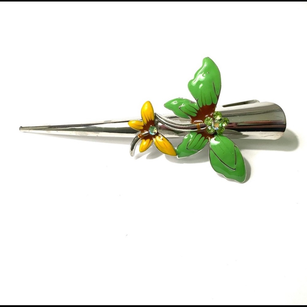 Updo Alligator Hair Clip Dragonfly Green Yellow 5”